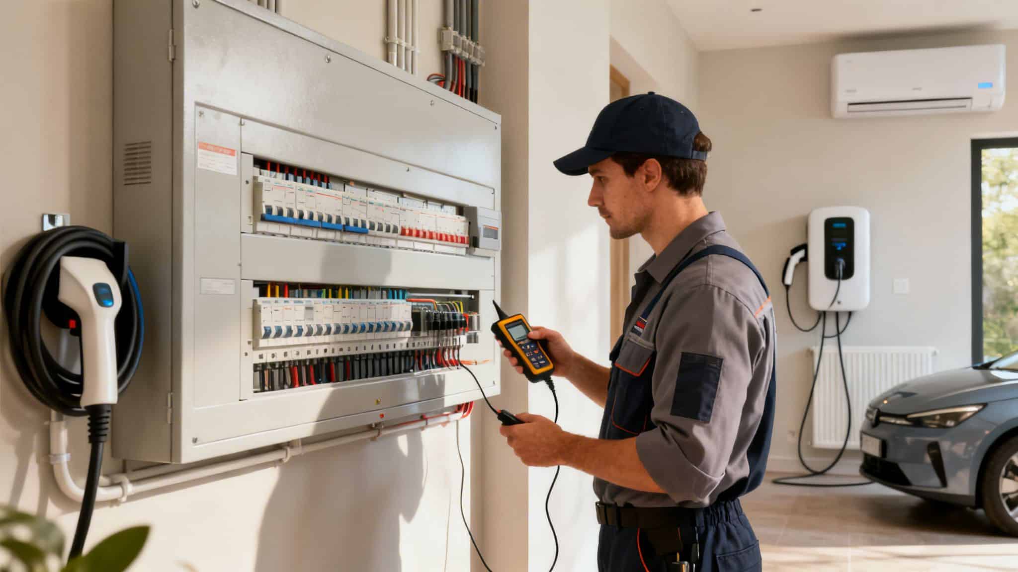 Elektriker tjekker el-tavle under skift af sikring.