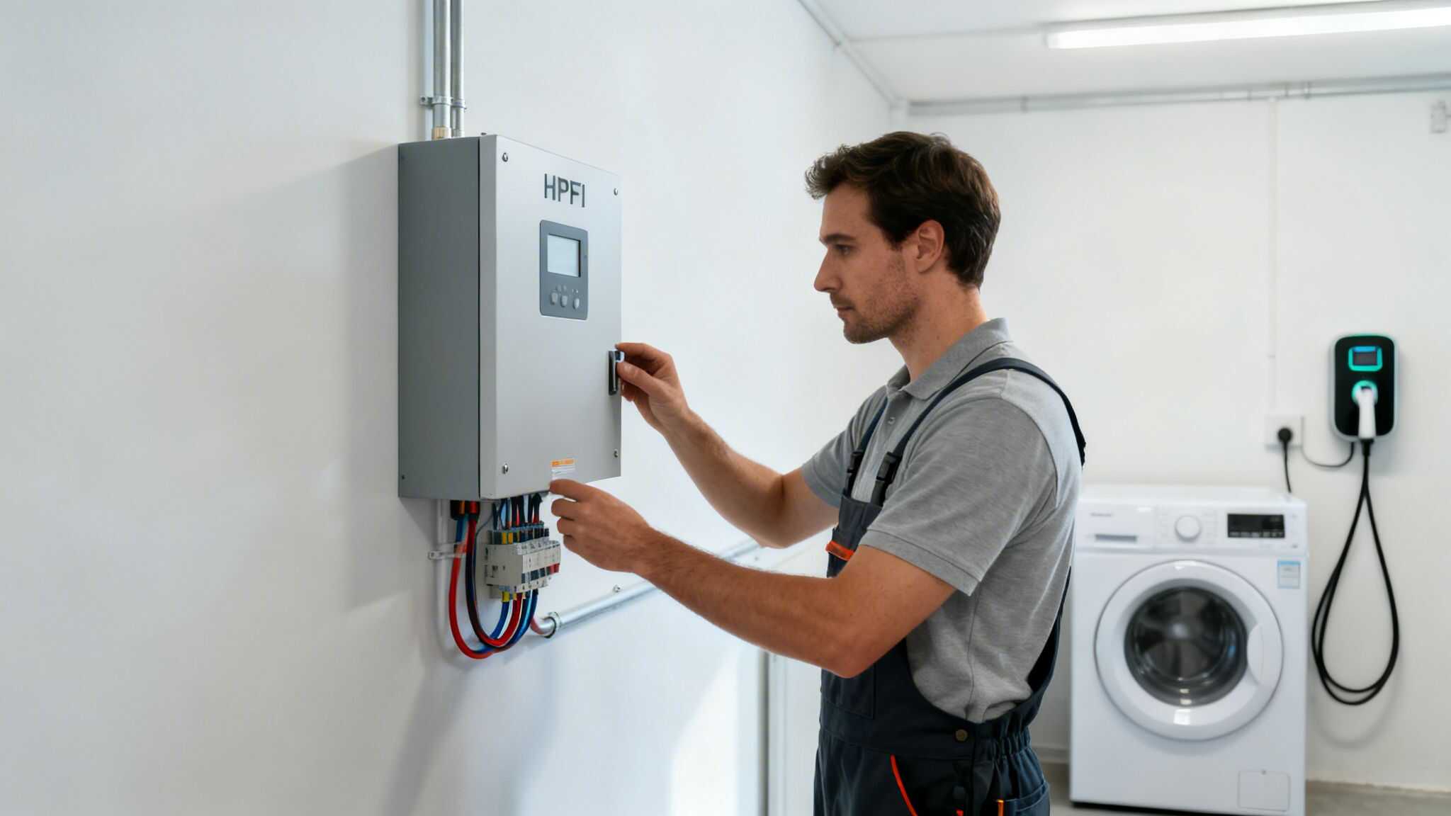 Elektriker installerer HFI eller HPFI beskyttelsesenhed i hjemmet.