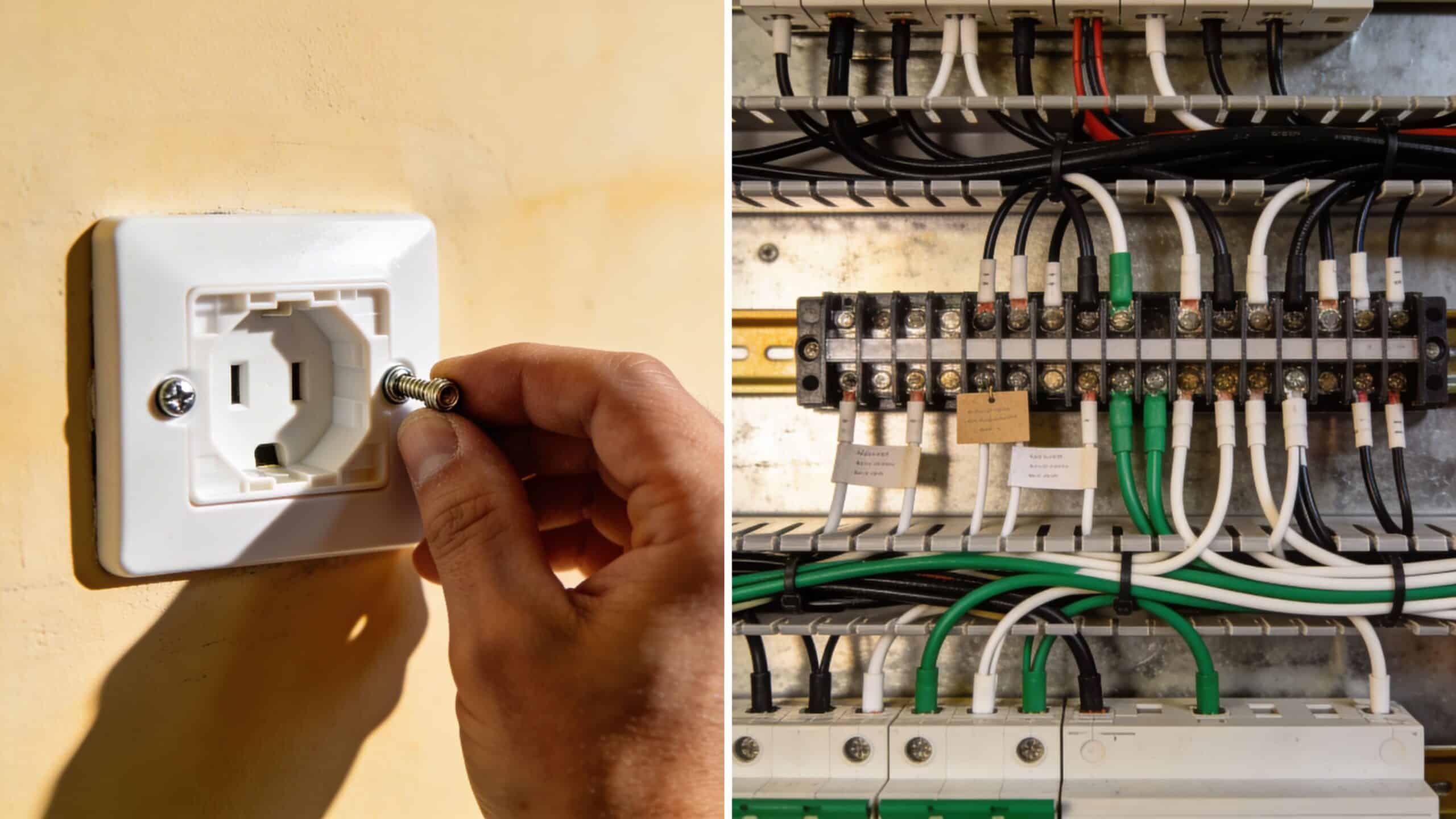 Elektriker arbejder med stikkontakt og elektrisk installation.