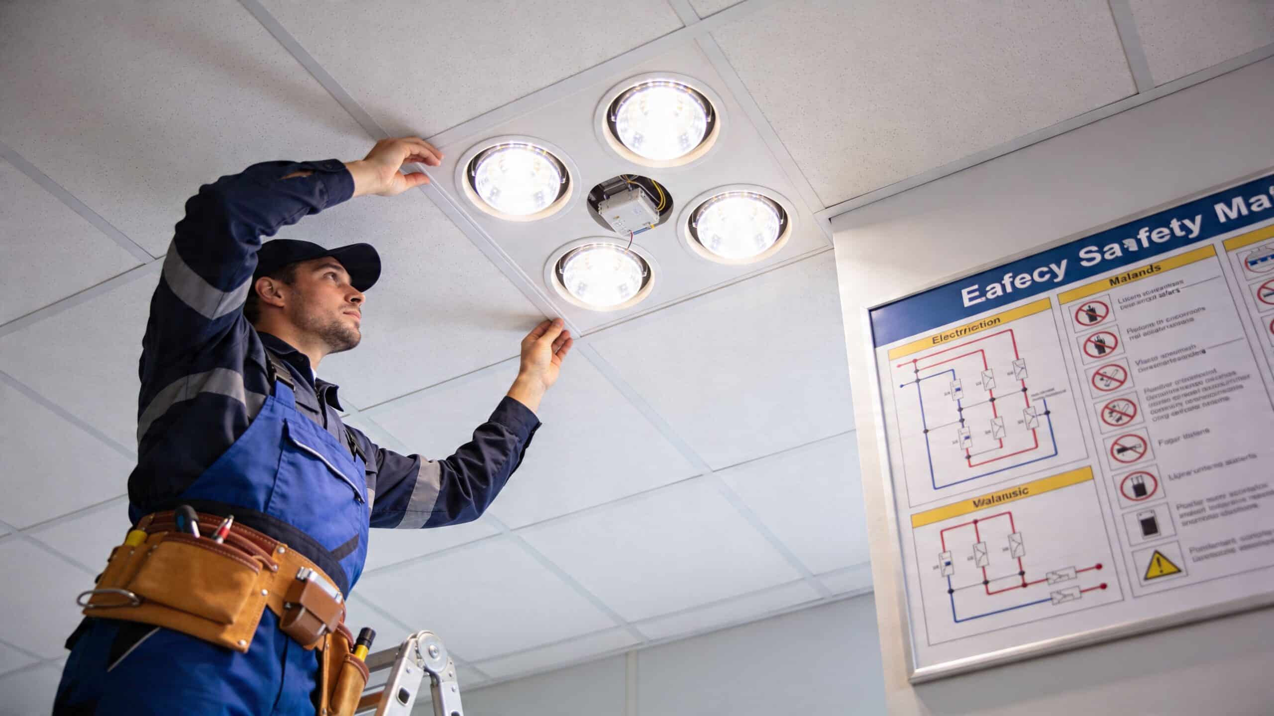 Elektriker installerer LED spots i loftet for optimal belysning.