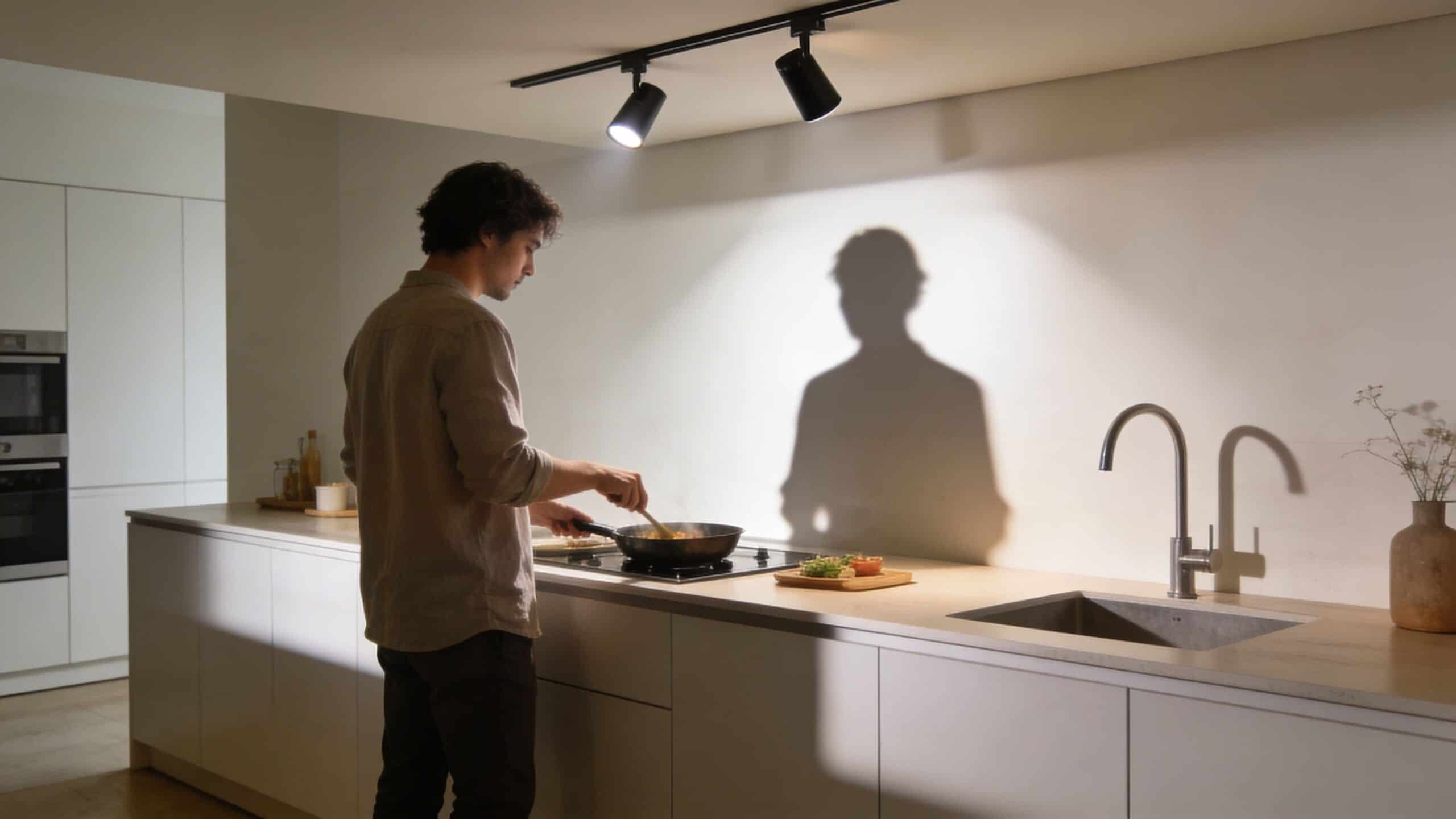 Moderne spotbelysning i køkkenet med fokus på loftsplacering.
