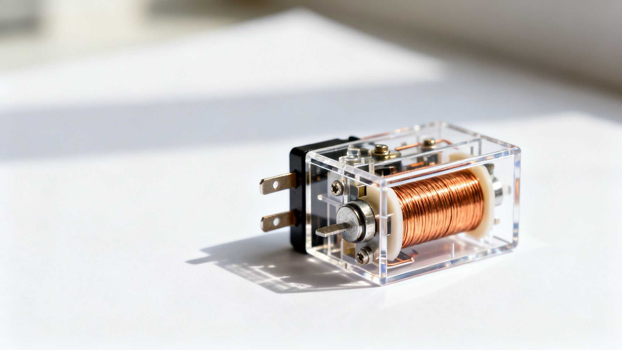 Elektrisk relæ med kobberspole, vigtigt i hjemmets elektriske systemer.